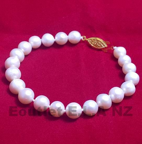 GENUINE 8-9mm NEAR ROUND WHITE PEARL BRACELET-20cm